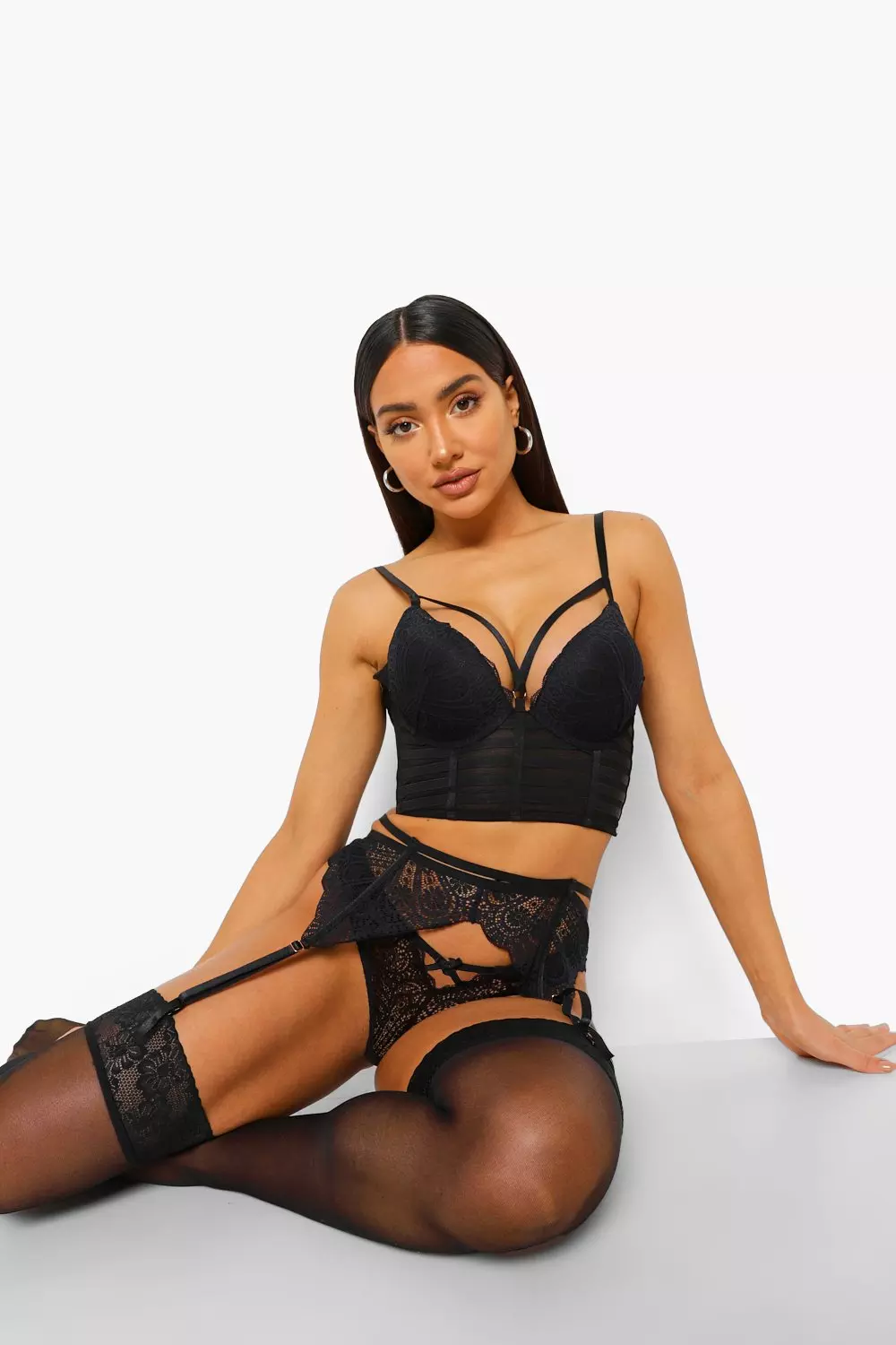 Black Layered Strapping Longline Super Push Up Bra alternative image