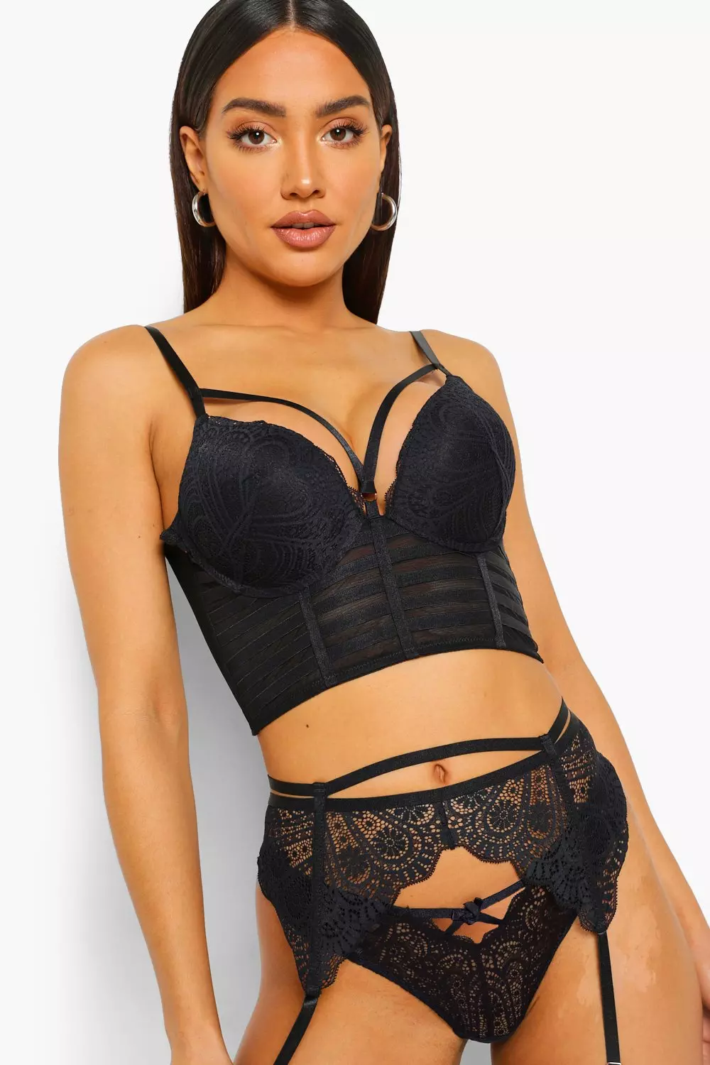 Black Layered Strapping Longline Super Push Up Bra alternative image