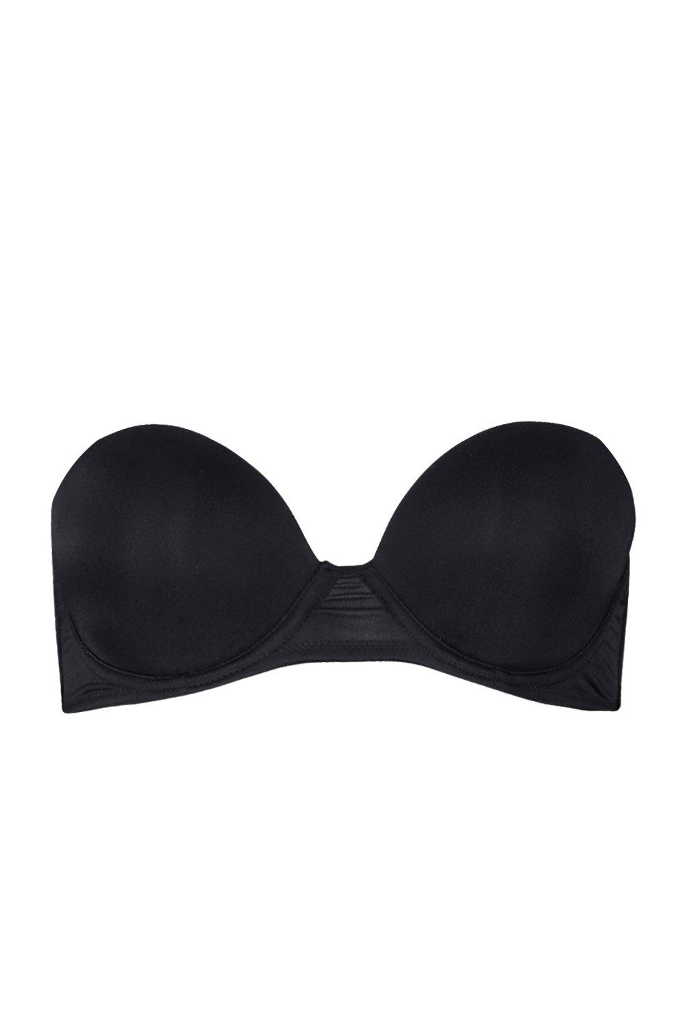 Push Up Bra Full Figure Strapless Pleated Lace Multiway Bra Black