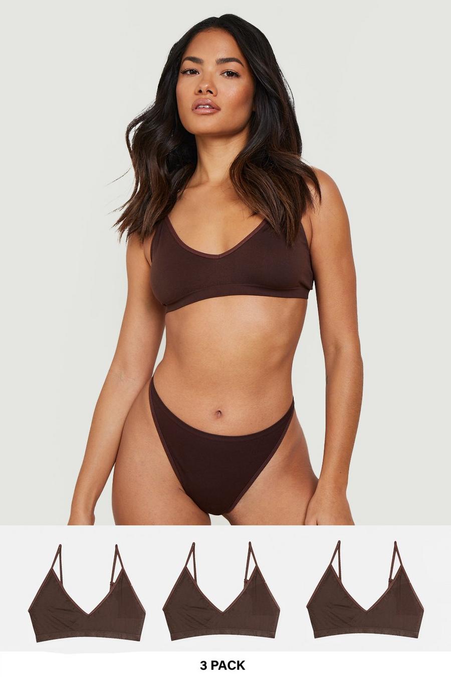 Chocolate 3 Pack Seamfree Triangle Bralette image number 1
