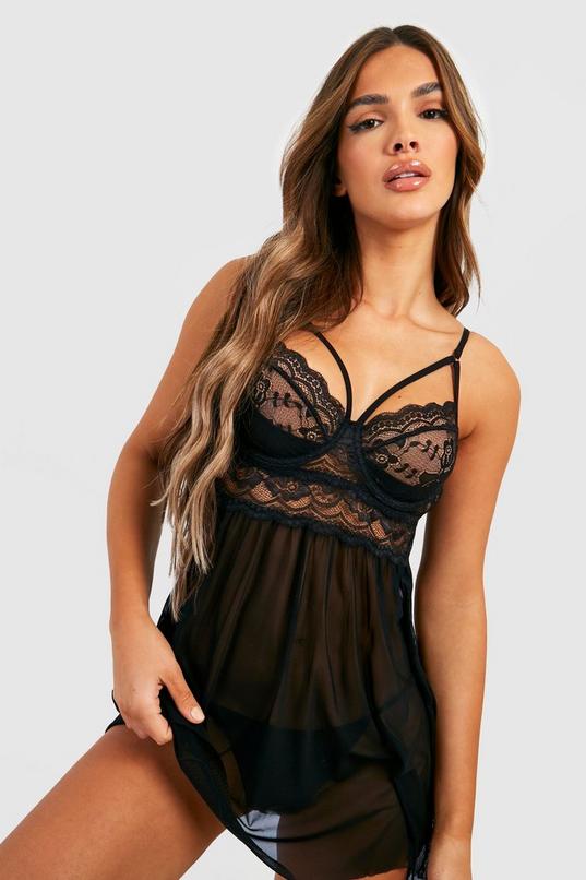 Strapping Lace Babydoll And String Set