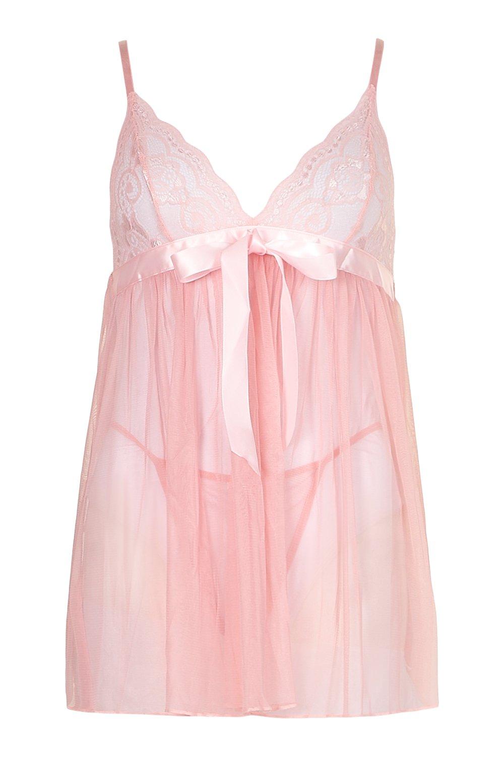 Pleated Bow Babydoll & String Set