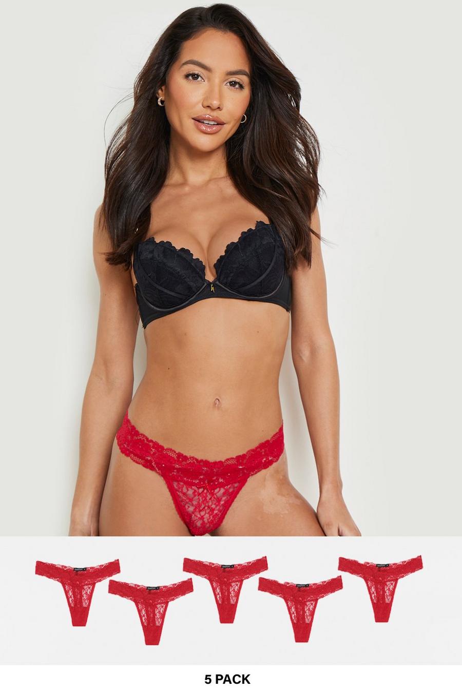 Red 5 Pack Lace Bandeau Thong image number 1