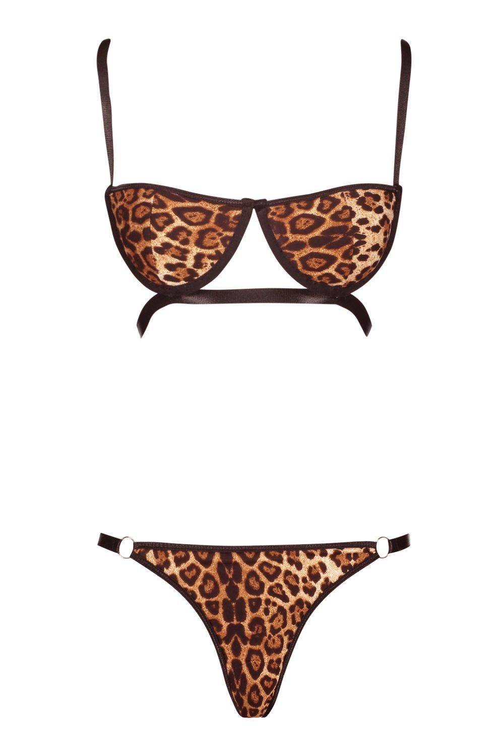 Women's Leopard Print Underwire Bra & Thong Set | Boohoo UK