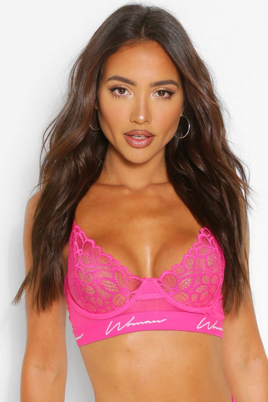 Hot pink Woman Tape Lace Underwire Bra image number 1