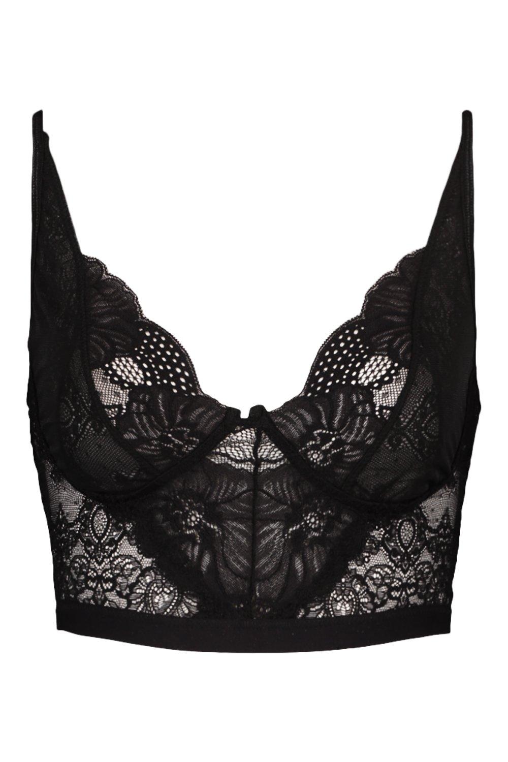 Lace Trim Ribbed Seamless Longline Bralet