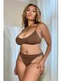 Chestnut brown Ribbed Seamless Dip Front Thong