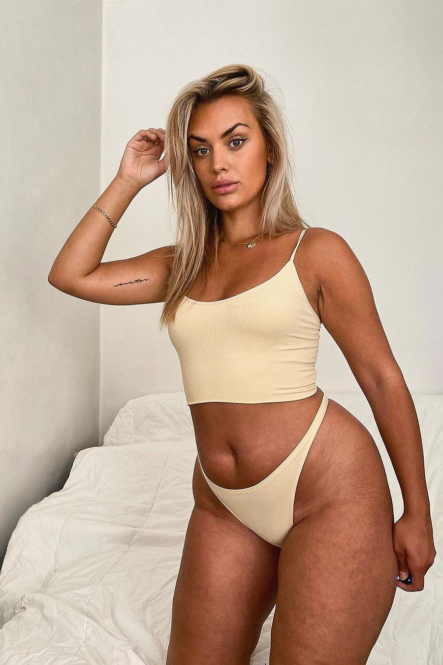 Nude Ribbed Seamless Dip Front Thong image number 1