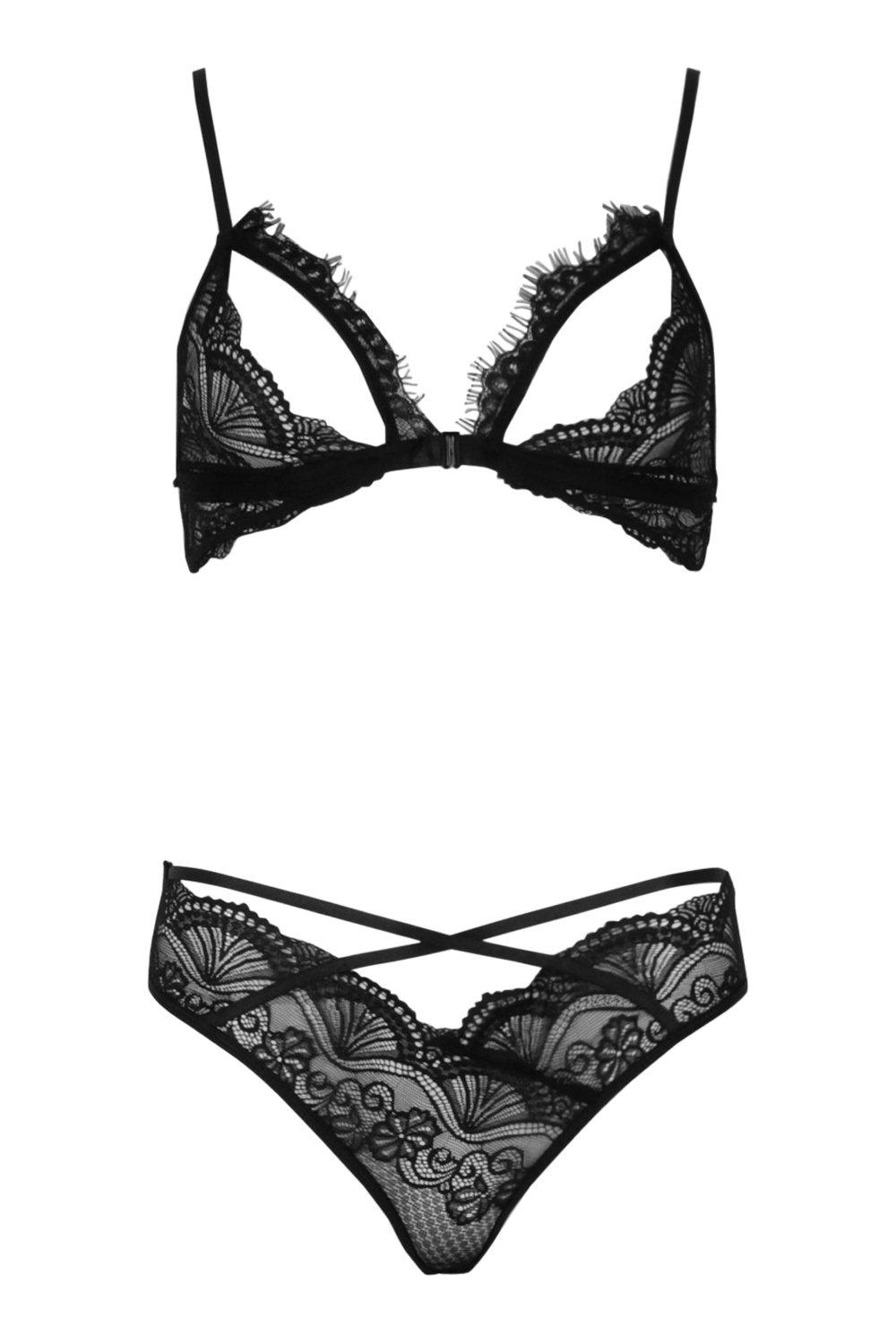 Black Scalloped Edge 3 Piece Lingerie Set