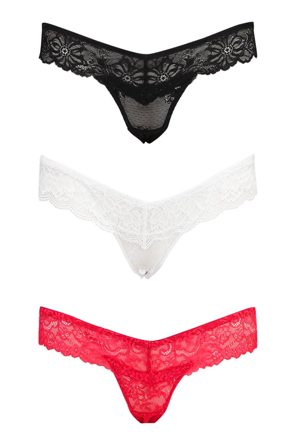 3-Pack Lace Bandeau Thongs
