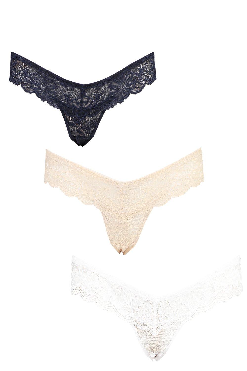 3 Pack Lace Bandeau Thongs