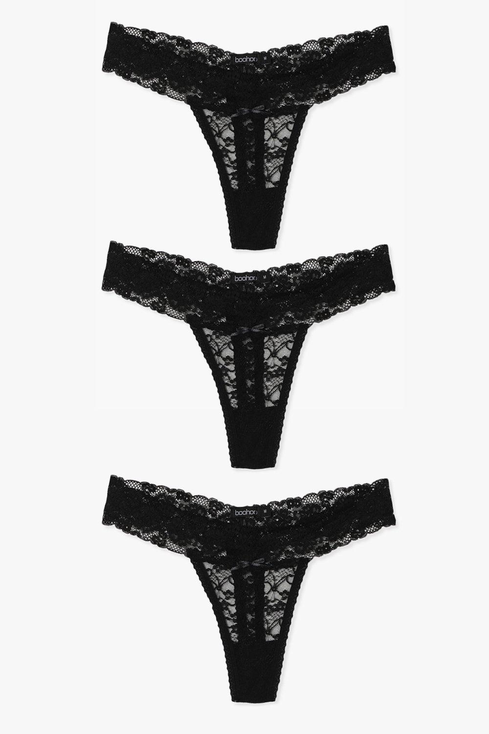 Black Basic Lace Thong 3 Pack