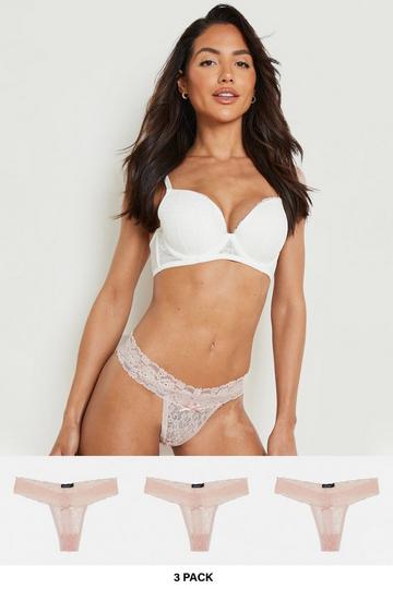 3 Pack Lace Bandeau Thongs nude