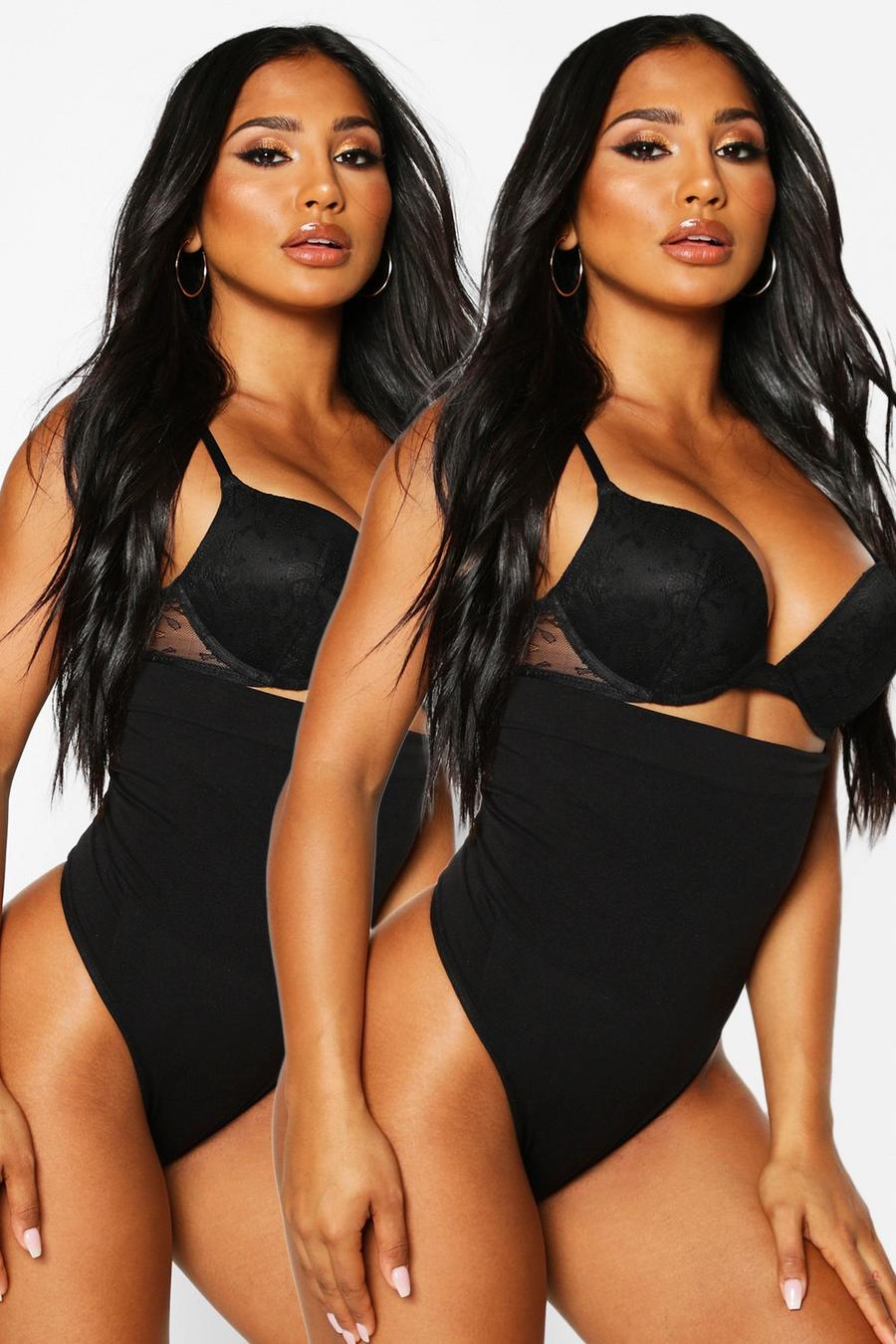 Black 2 Pack High Waist Control Thong image number 1