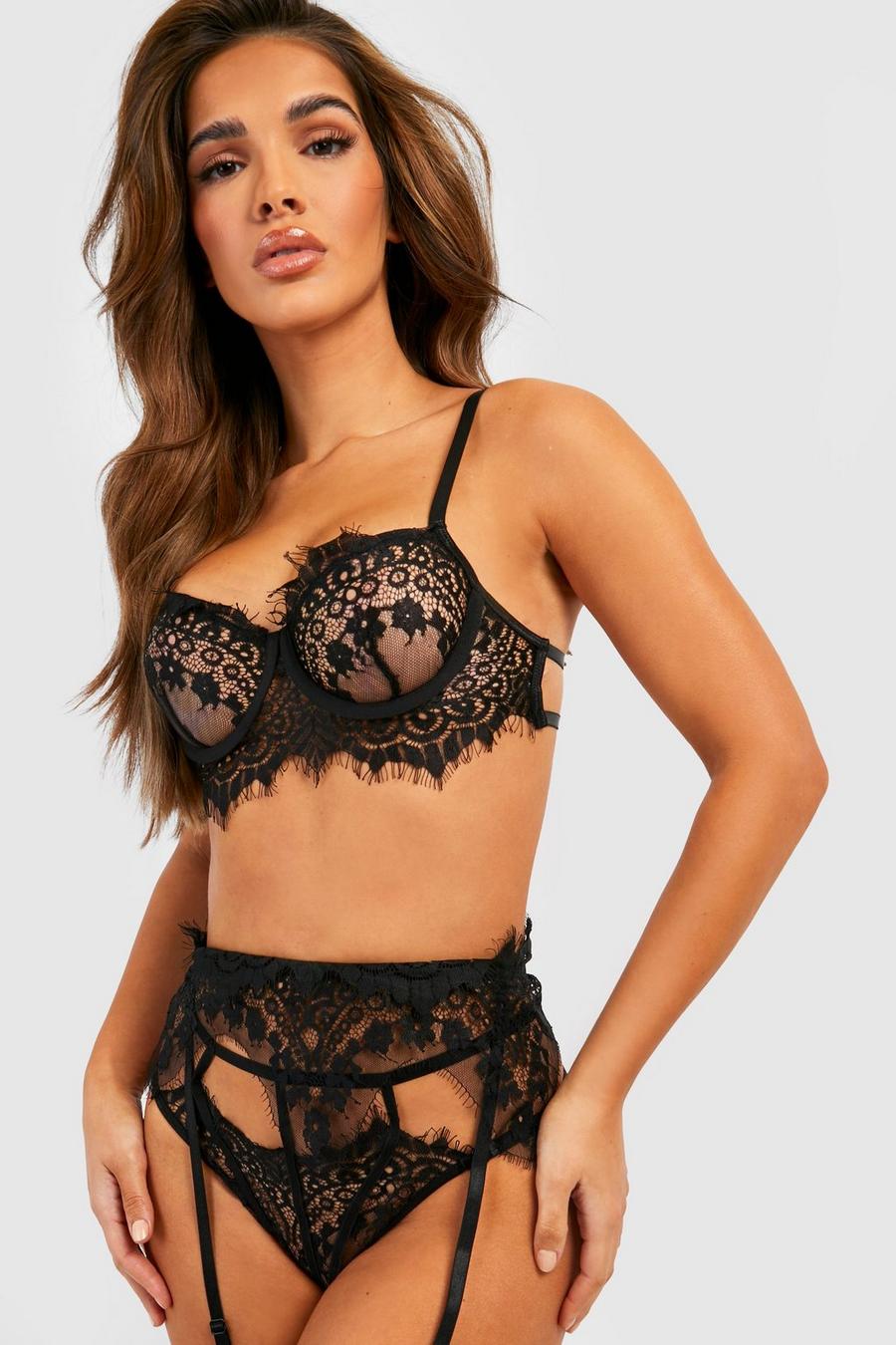 Lace Up Bralette And Thong Lingerie Set