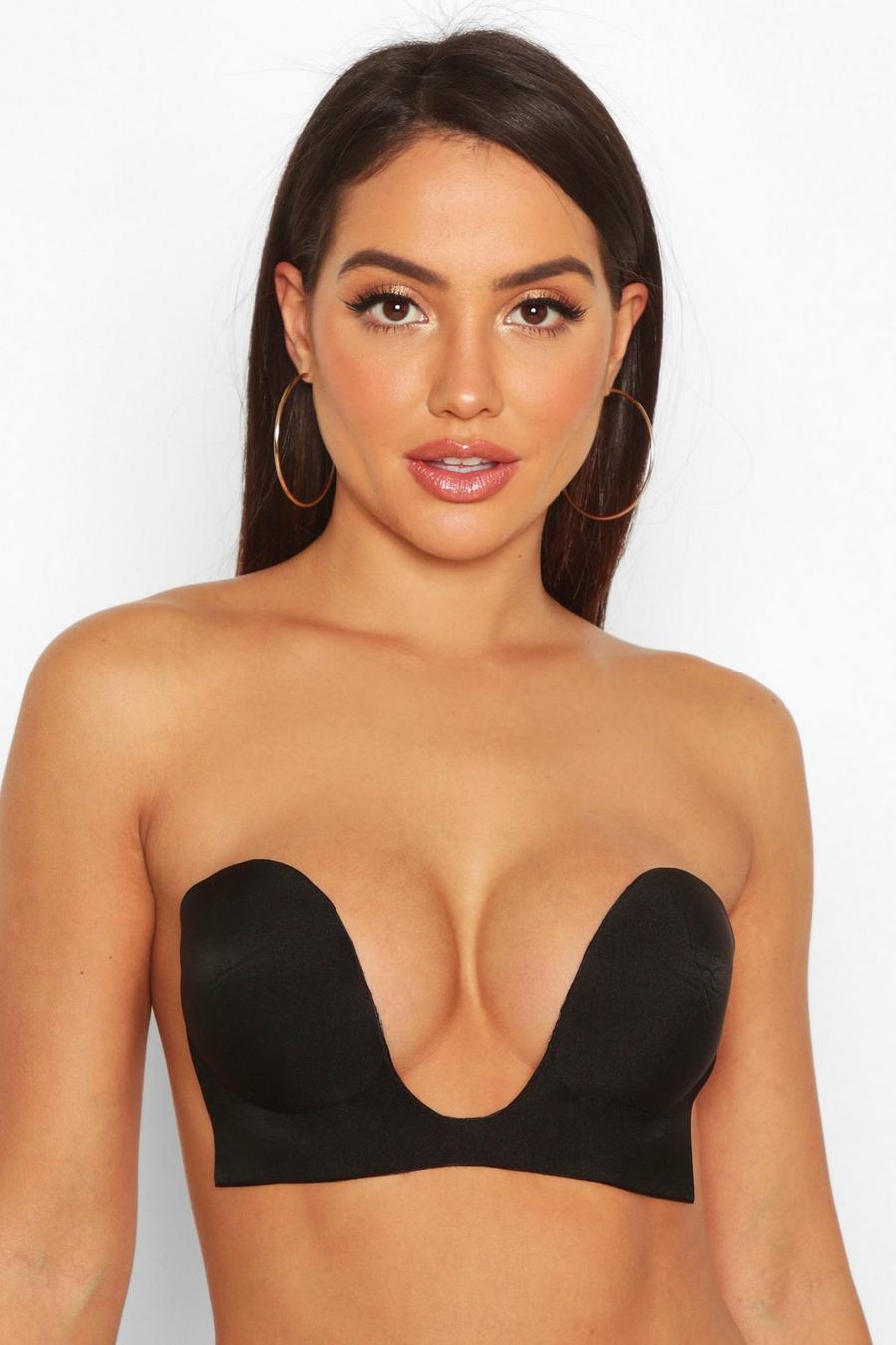 Perfection Secret U Plunge Bra - Invisible Deep Plunge Backless Strapless  Adhesive Sticky Bra Size A to E Cup (A, Black) : : Fashion