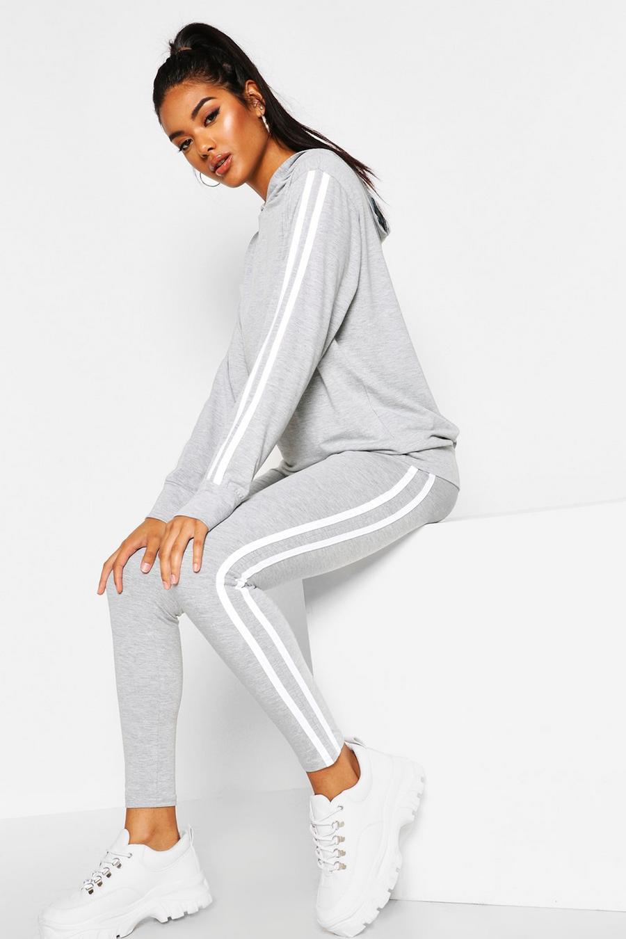 Grey marl Hooded Side Stripe Loungewear Set image number 1