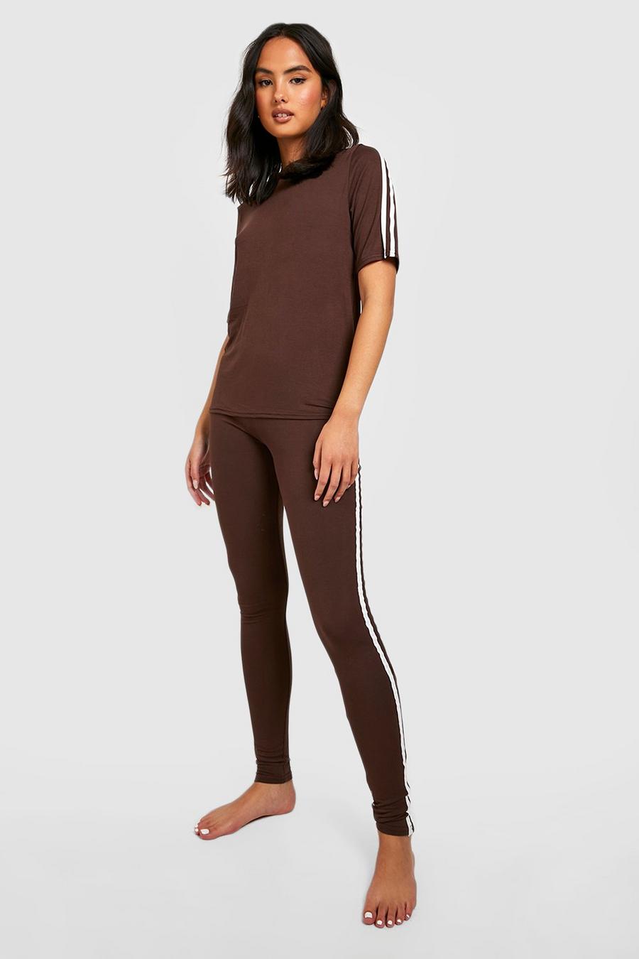 Kurzärmliges Loungewear-Set mit Seitenstreifen, Chocolate brown