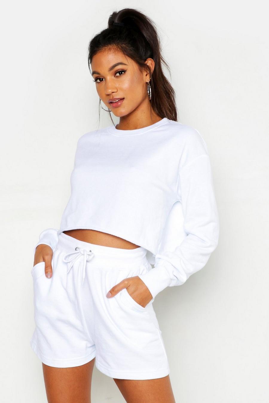 White Mix and Match Soft Loop Back Lounge Shorts