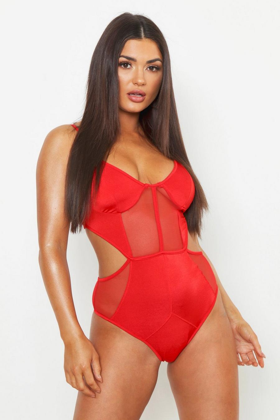 Red Premium Satin Cut Out Underwired Body image number 1