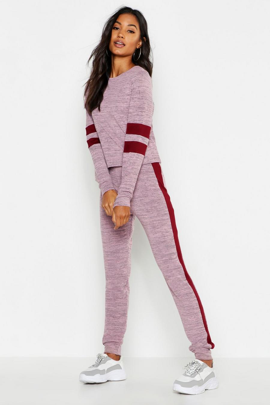 Pink Stripe Detail Crop Loungewear Set image number 1