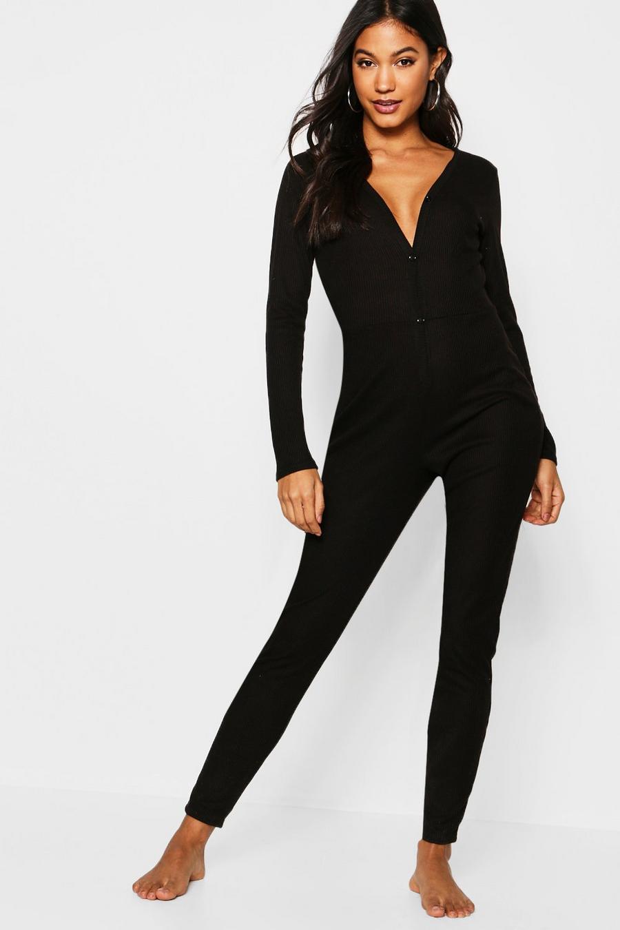 Superweicher Freizeit Onesie mit Rippenmuster, Schwarz image number 1