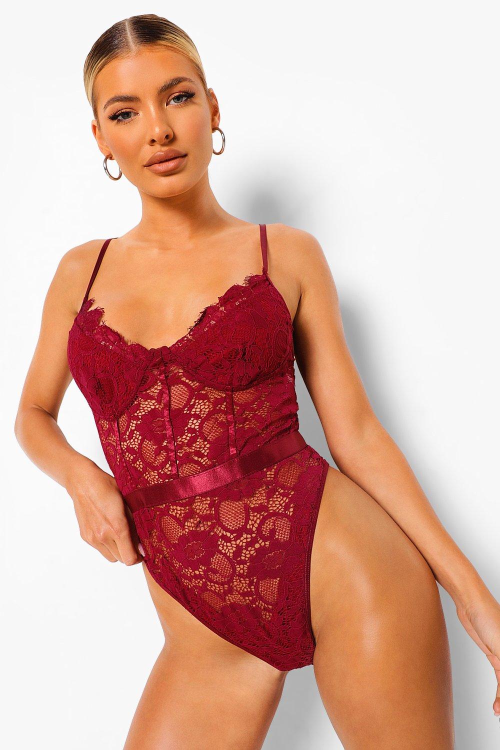 Missguided lace bodysuit in red