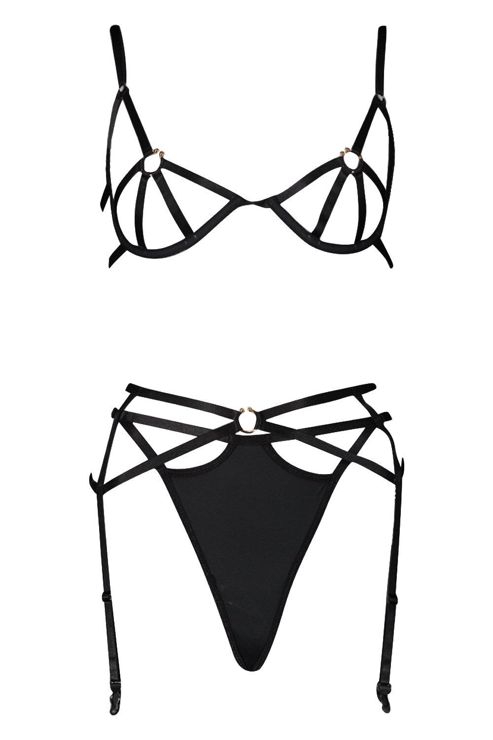 Ring Bra, String & Suspender Set