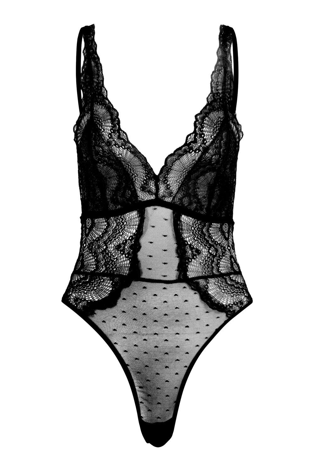 Bodysuit met kant en mesh zwart