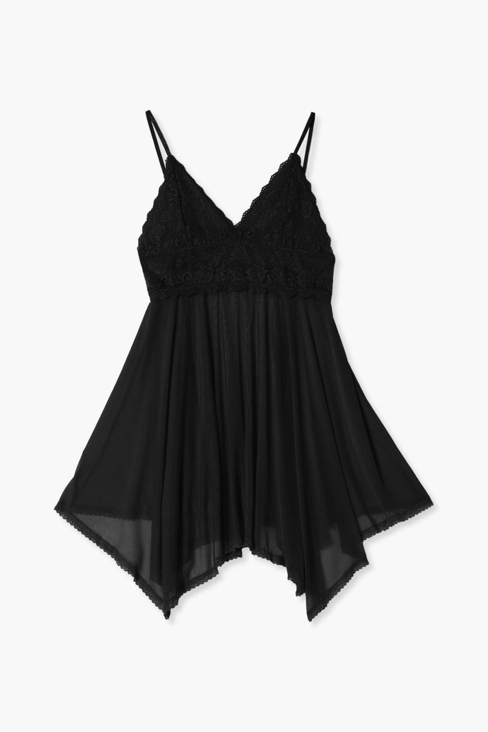 Lace and Mesh Babydoll - Black