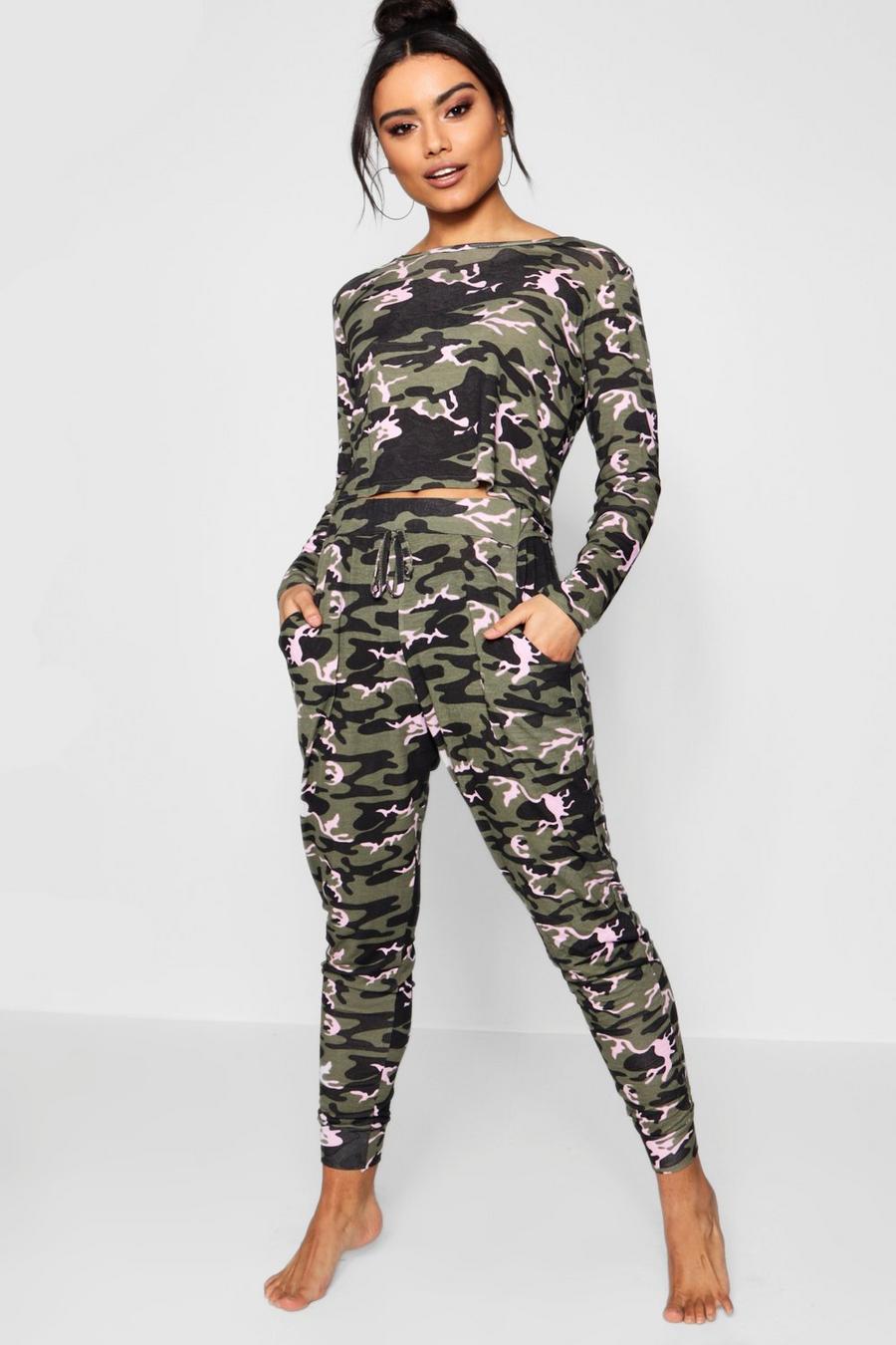 Khaki Camo Print Loungewear Set