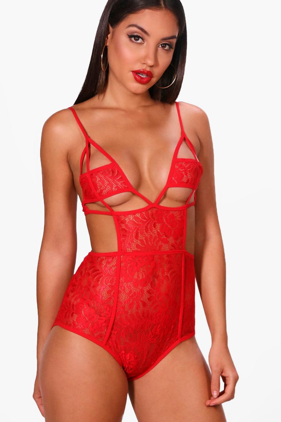 Red Amber Cut Out Lace Body image number 1