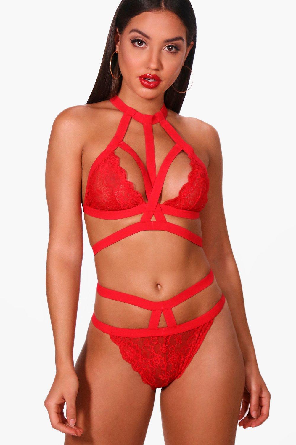 Red lace strappy bralette