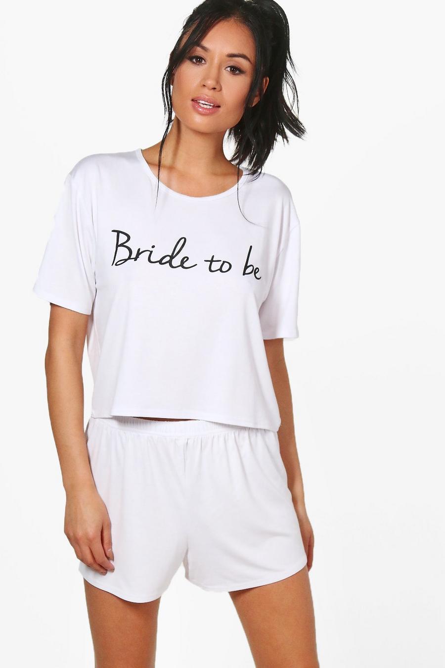 Ensemble à inscription Bride To Be avec t-shirt et short, Blanc white