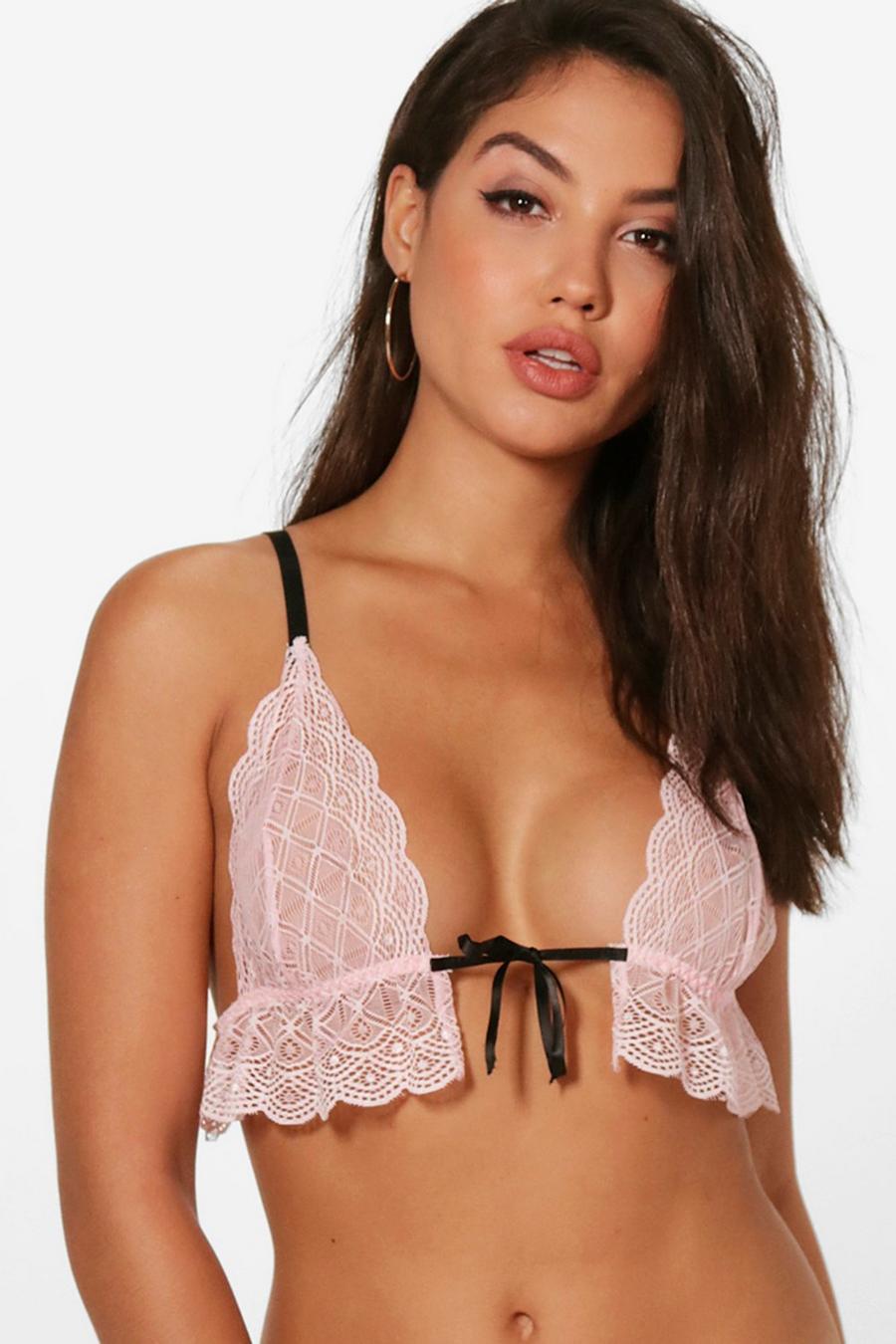 Baby Pink Lace Underwire Frill Detail Bra