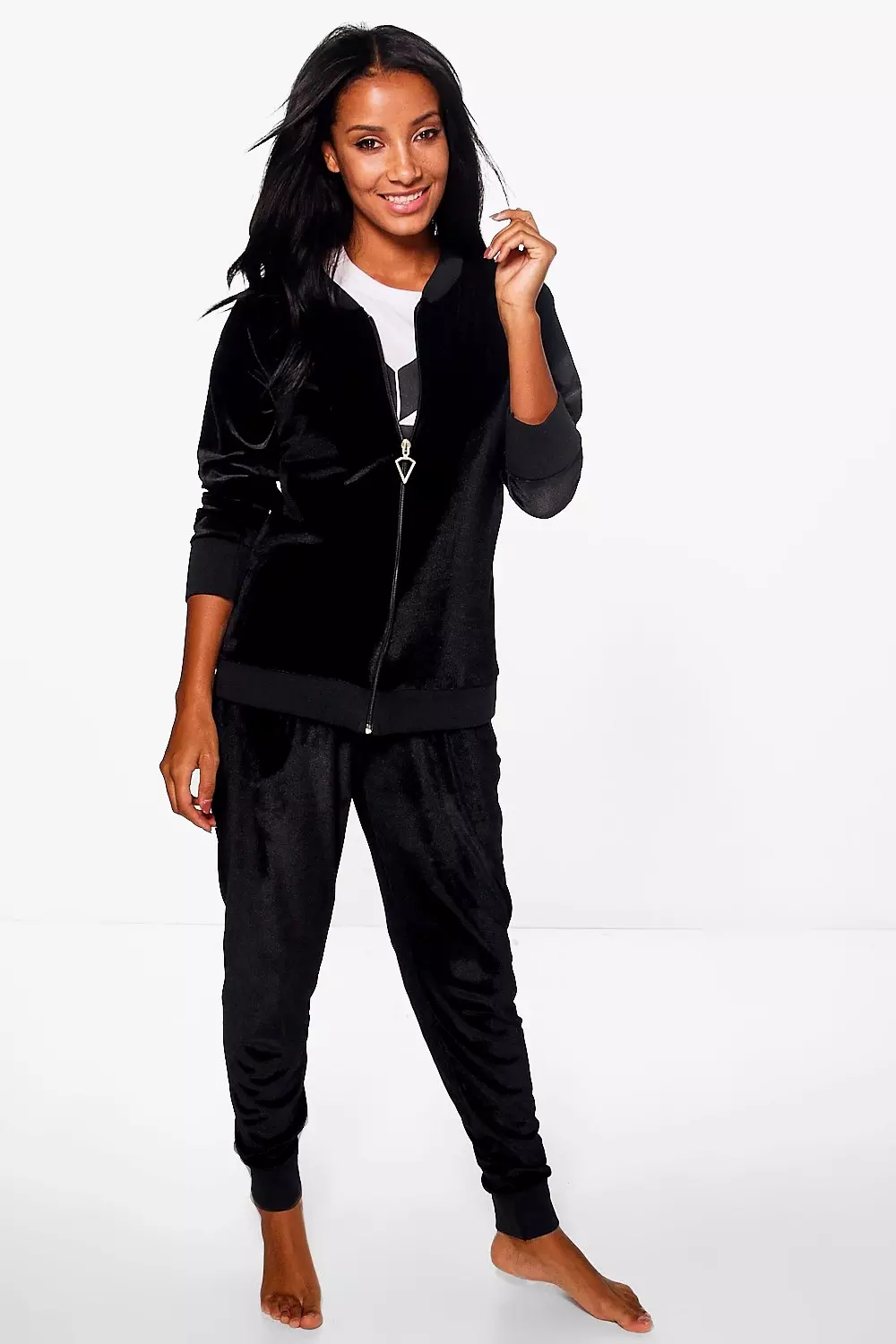 Black Ivy Velour Bomber Jacket And Jogger Lounge Set alternative image