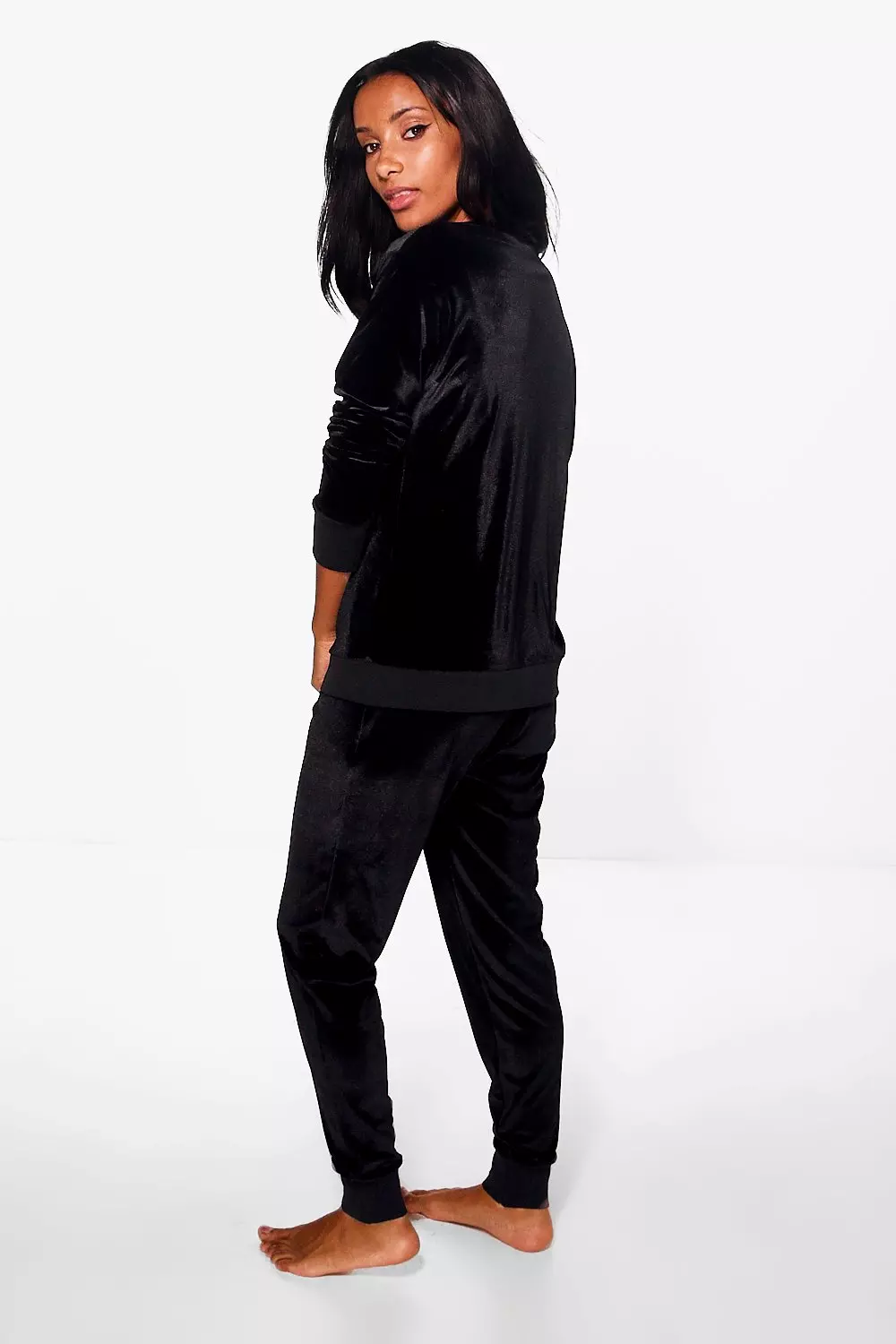 Black Ivy Velour Bomber Jacket And Jogger Lounge Set alternative image