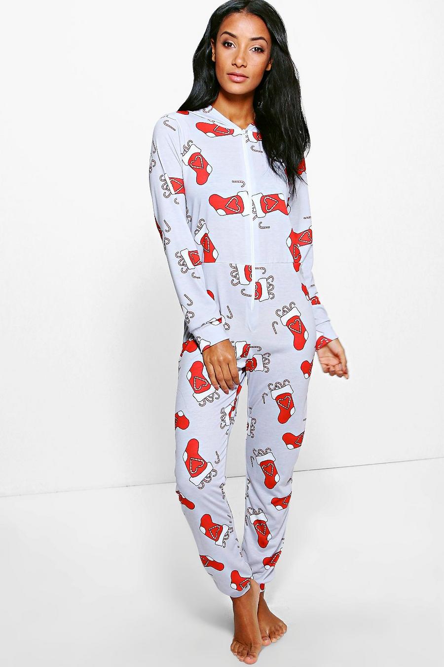 Grey marl Lilly Christmas Stocking Print Onesie image number 1