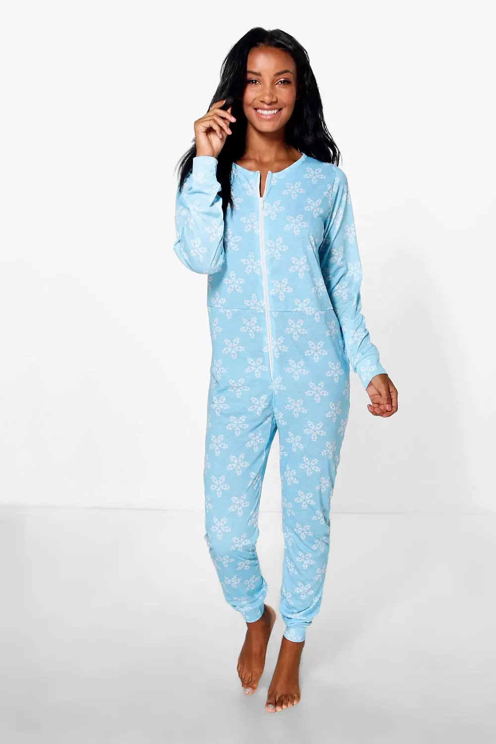 Blue Paige Snowflake Zip Front Onesie alternative image
