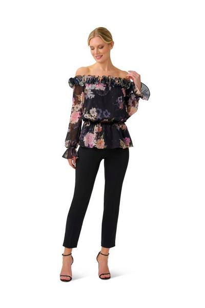 Adrianna Papell Black Chiffon Rosette Top