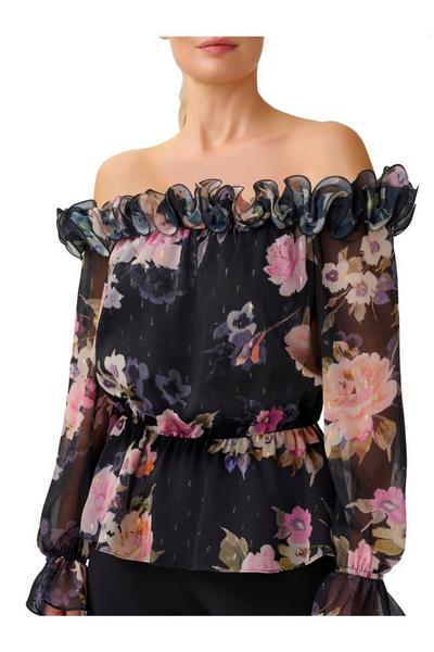 Adrianna Papell Black Chiffon Rosette Top
