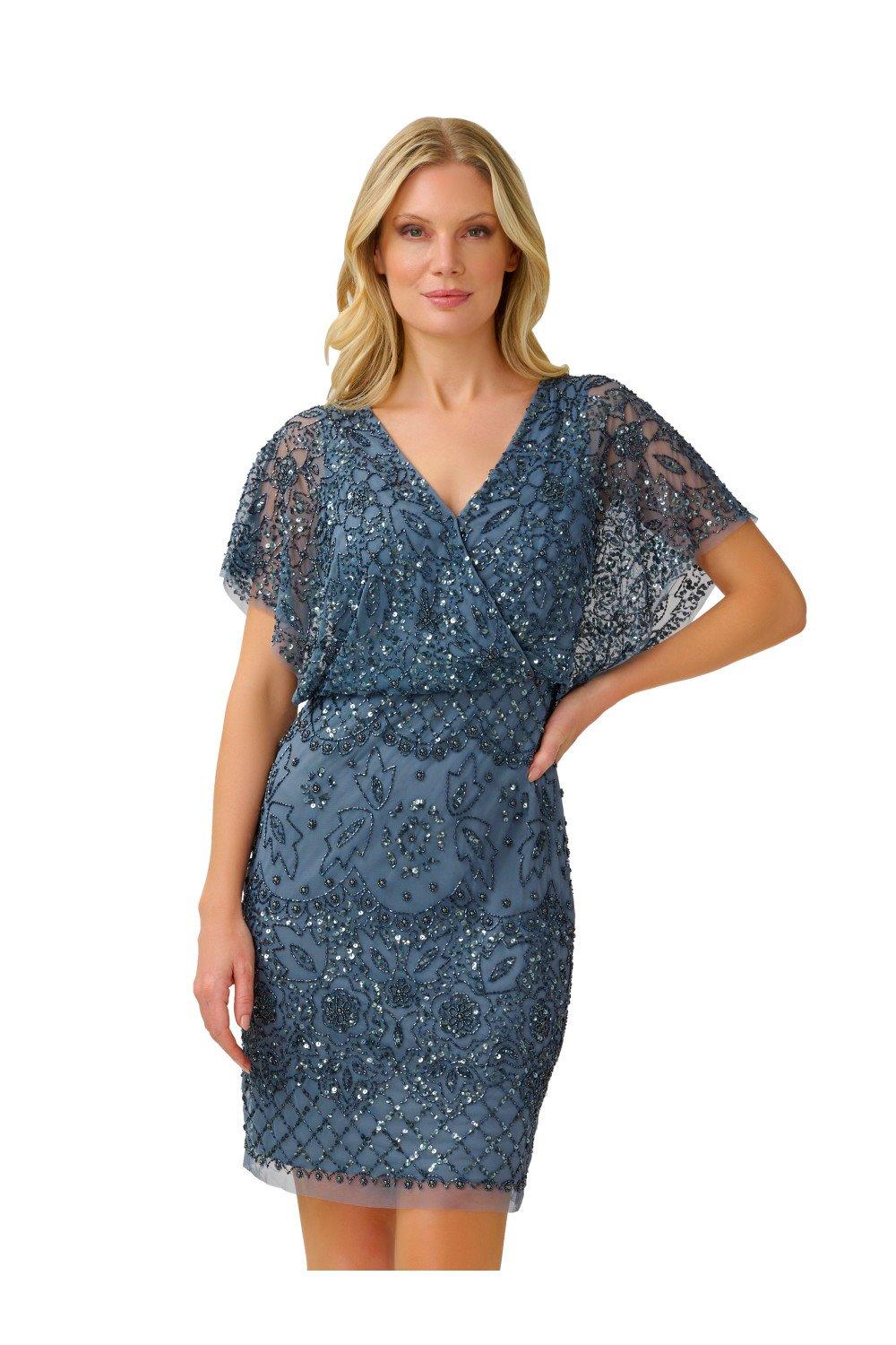 Adrianna Papell Beaded Mesh Blouson Dress Debenhams