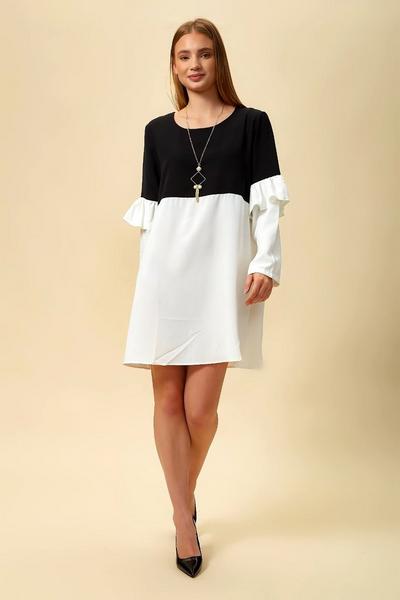 HOXTON GAL White Colour Block Top with Frill Detailed on Sleeve