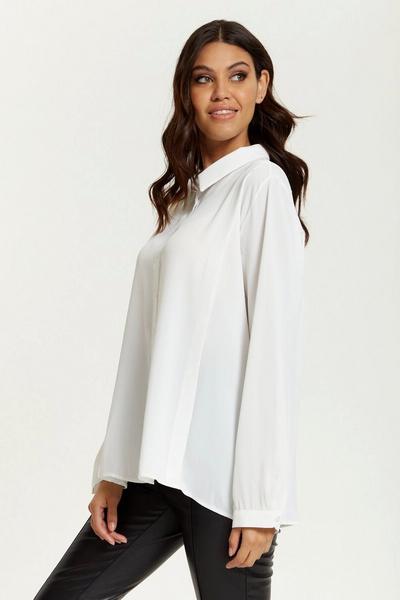 HOXTON GAL White Relaxed Fit Long Sleeves Shirt Top with Button Details