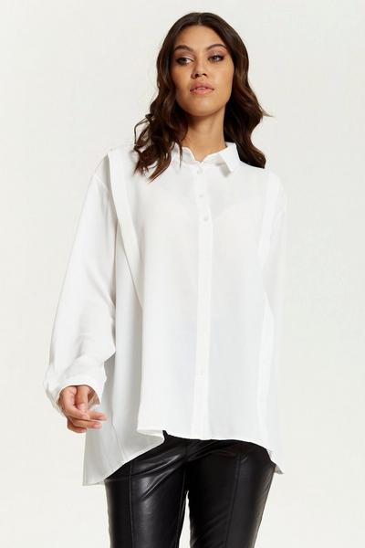HOXTON GAL White Relaxed Fit Long Sleeves Shirt Top with Button Details