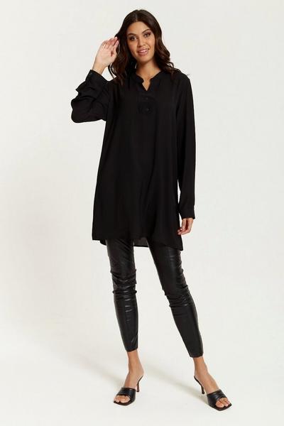 HOXTON GAL Black Oversized Long Sleeves Tunic with Button Details