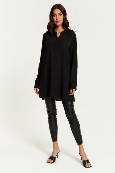 HOXTON GAL Black Oversized Long Sleeves Tunic with Button Details