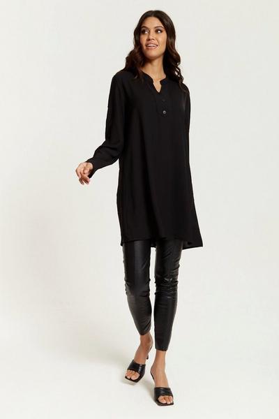HOXTON GAL Black Oversized Long Sleeves Tunic with Button Details