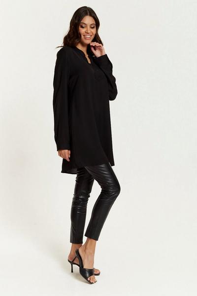 HOXTON GAL Black Oversized Long Sleeves Tunic with Button Details