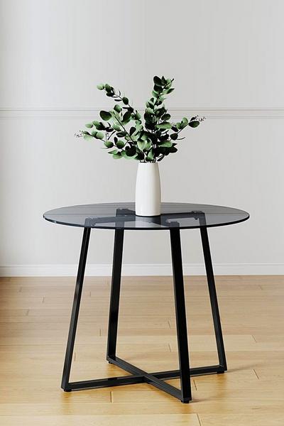 Living and Home Modern Round Dining Table with Tempered Glass | Debenhams